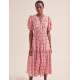 Olive Cotton Blend Midi Dress - Red Mono Floral Print
