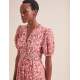 Olive Cotton Blend Midi Dress - Red Mono Floral Print