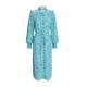 Stella Silk Midi Dress - Blue Green Feather Print