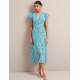 Leila Silk Maxi Dress - Blue Green Feather Print