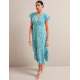 Leila Silk Maxi Dress - Blue Green Feather Print