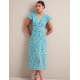 Leila Silk Maxi Dress - Blue Green Feather Print