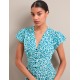 Leila Silk Maxi Dress - Blue Green Feather Print