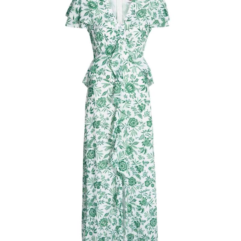 Vivienne Cotton Blend Maxi Dress - Green Palm Floral Print
