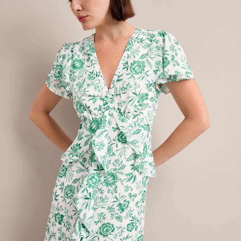 Vivienne Cotton Blend Maxi Dress - Green Palm Floral Print