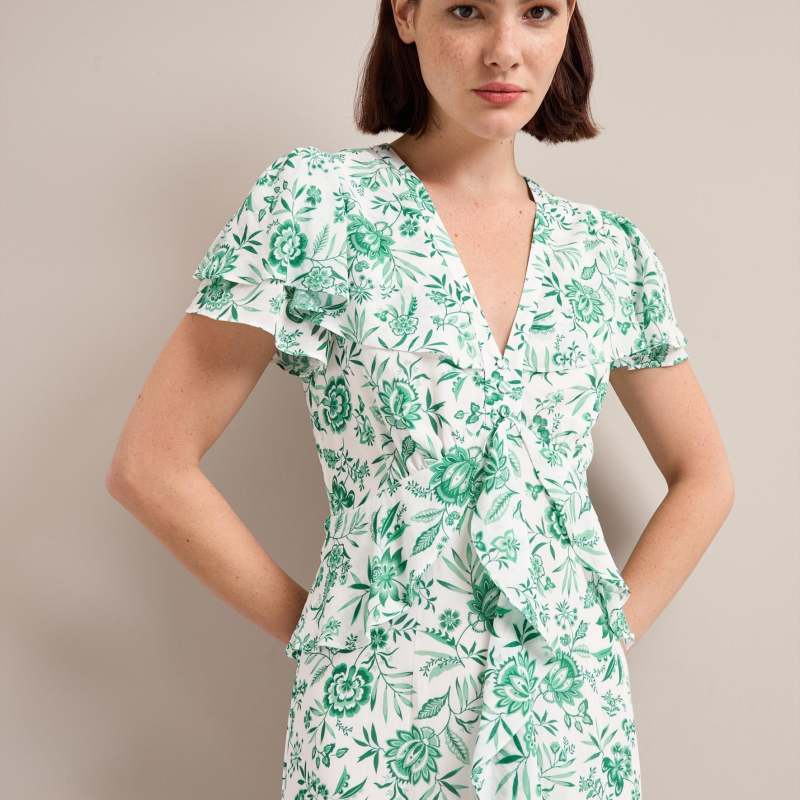 Vivienne Cotton Blend Maxi Dress - Green Palm Floral Print