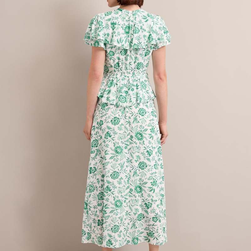 Vivienne Cotton Blend Maxi Dress - Green Palm Floral Print