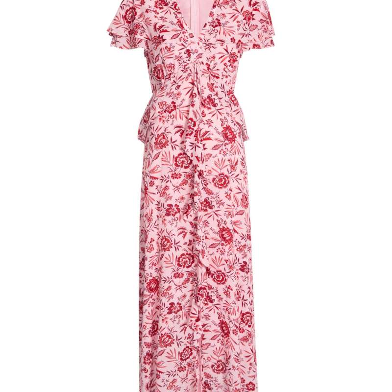 Vivienne Cotton Blend Maxi Dress - Pink Palm Floral Print