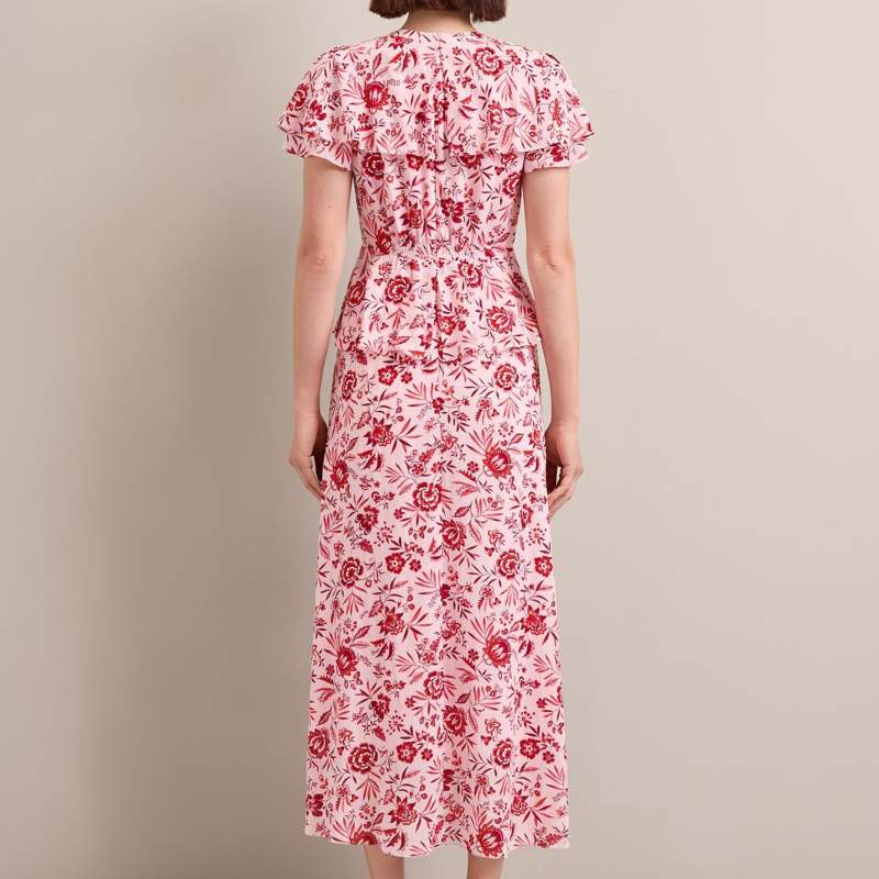 Vivienne Cotton Blend Maxi Dress - Pink Palm Floral Print