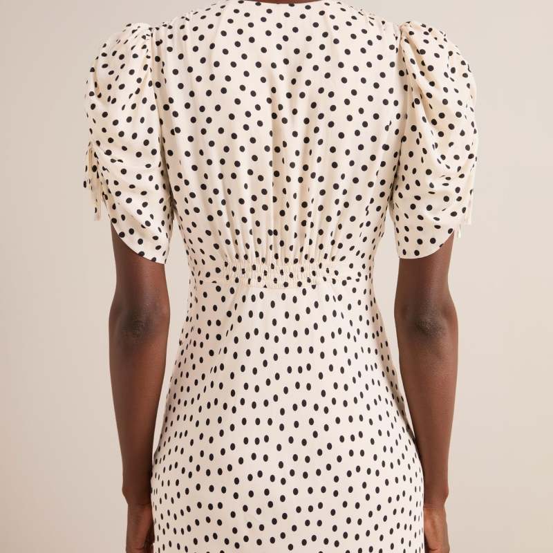 Ophelia Bias Cut Maxi Dress - Ecru Black Polka Dot Print