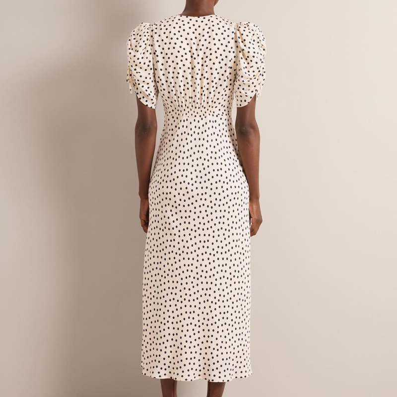 Ophelia Bias Cut Maxi Dress - Ecru Black Polka Dot Print