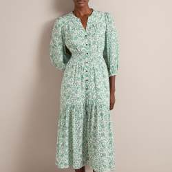 Aspen Cotton Blend Maxi Dress - Green Mono Floral Print