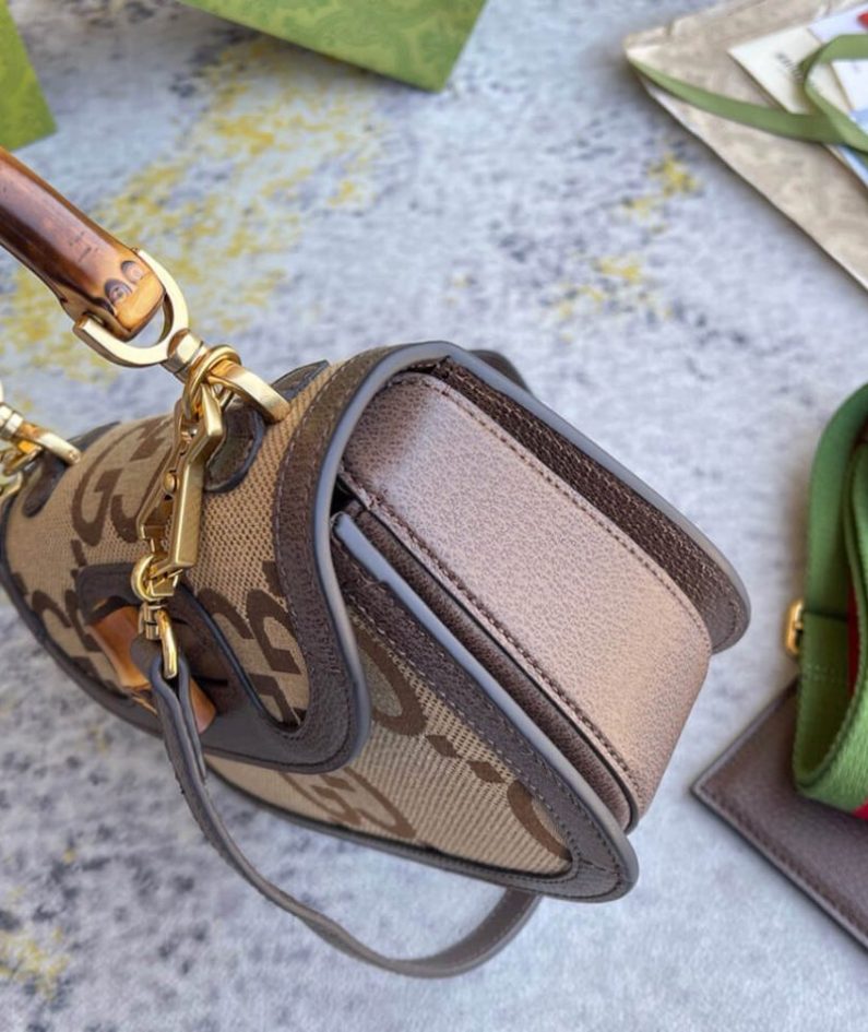 GUCCI BAMBOO 1947 JUMBO GG SMALL TOP HANDLE BAG