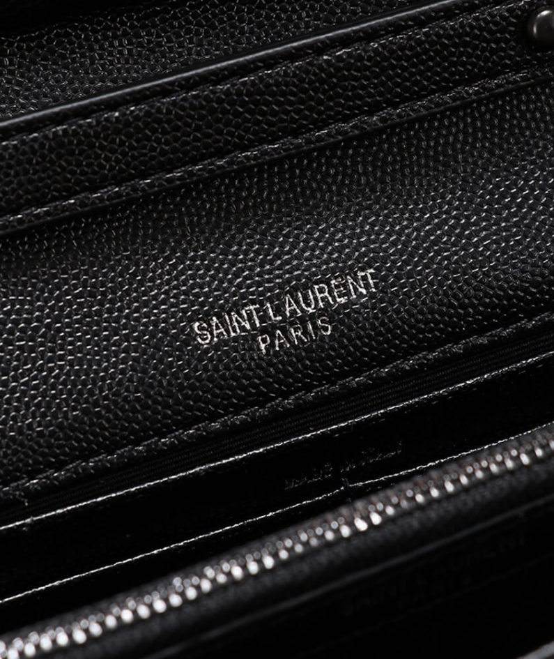Saint Laurent Chain-strap YSL-plaque grained-leather wallet