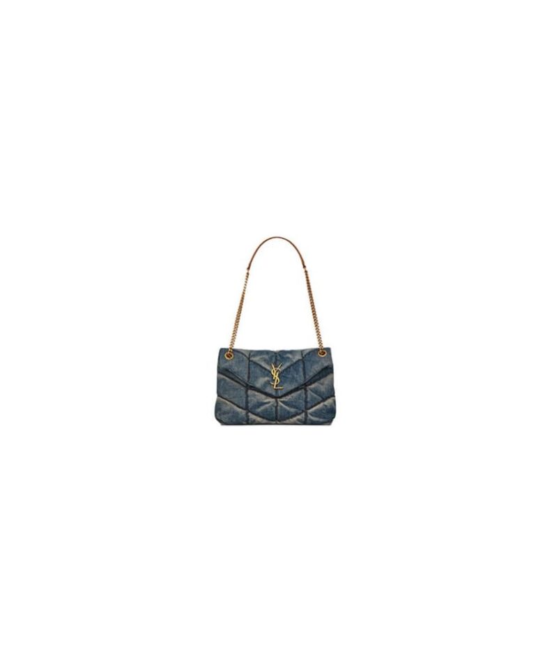 YSL PUFFER SMALL IN SUEDE AND DENIM