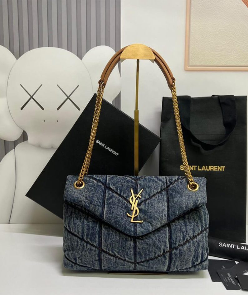 YSL PUFFER SMALL IN SUEDE AND DENIM