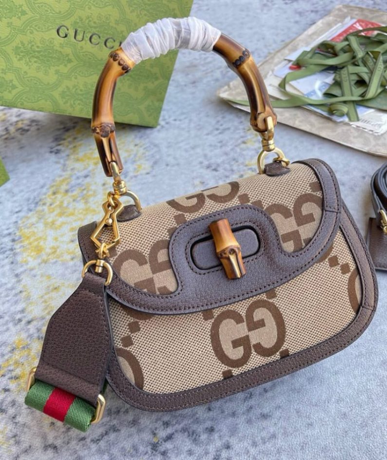 GUCCI BAMBOO 1947 JUMBO GG SMALL TOP HANDLE BAG
