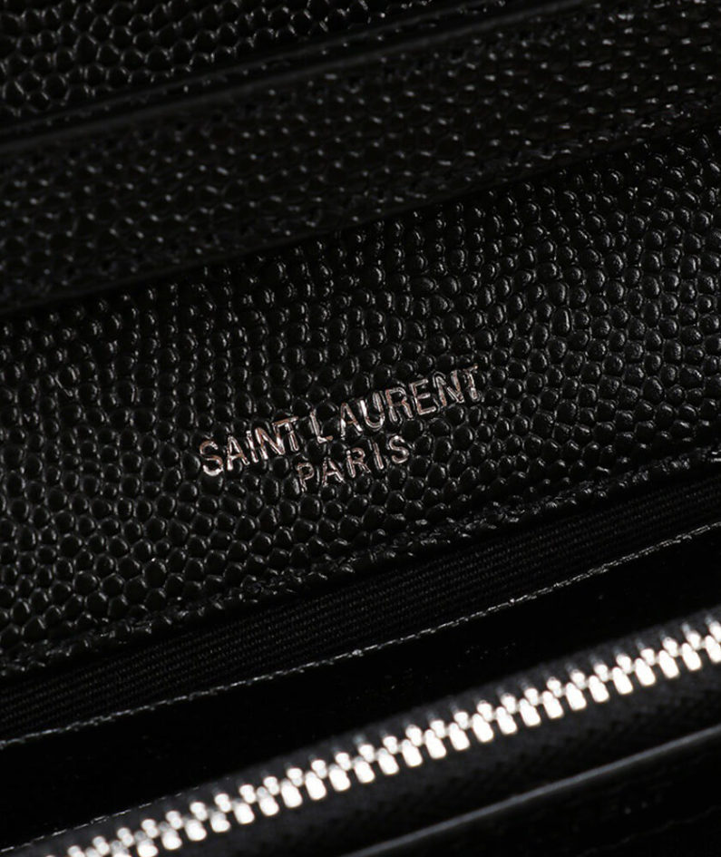 Saint Laurent Chain-strap YSL-plaque grained-leather wallet