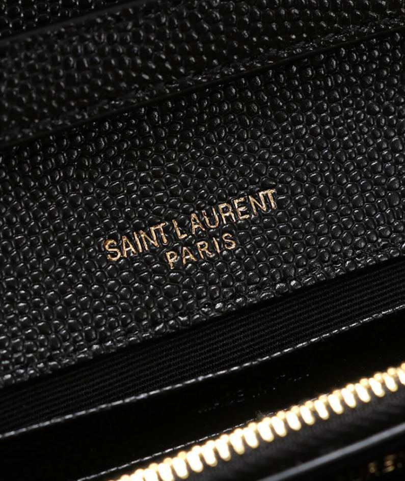 Saint Laurent Chain-strap YSL-plaque grained-leather wallet