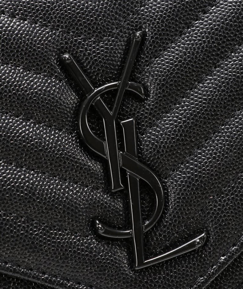 Saint Laurent Chain-strap YSL-plaque grained-leather wallet