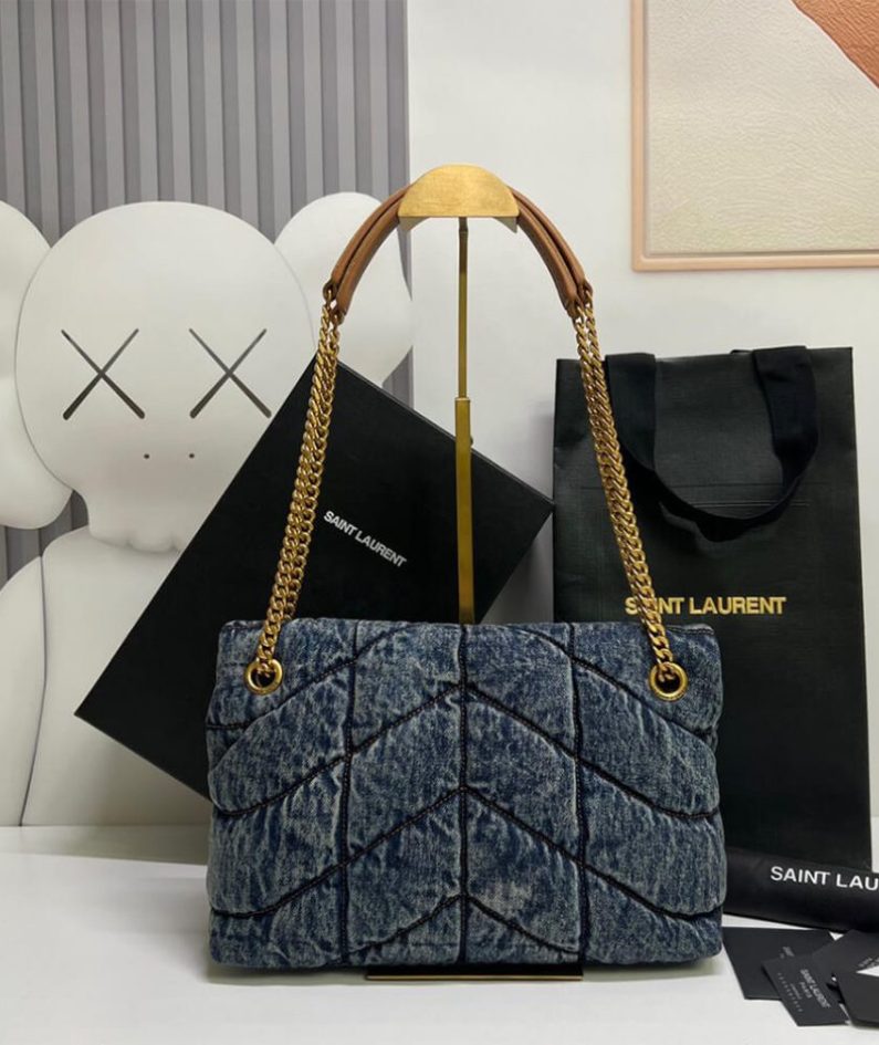 YSL PUFFER SMALL IN SUEDE AND DENIM
