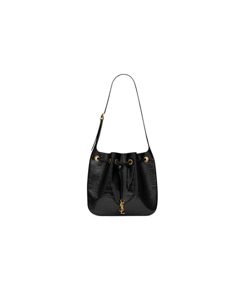PARIS VII MEDIUM HOBO BAG IN CROCODILE-EMBOSSED PATENT LEATHER