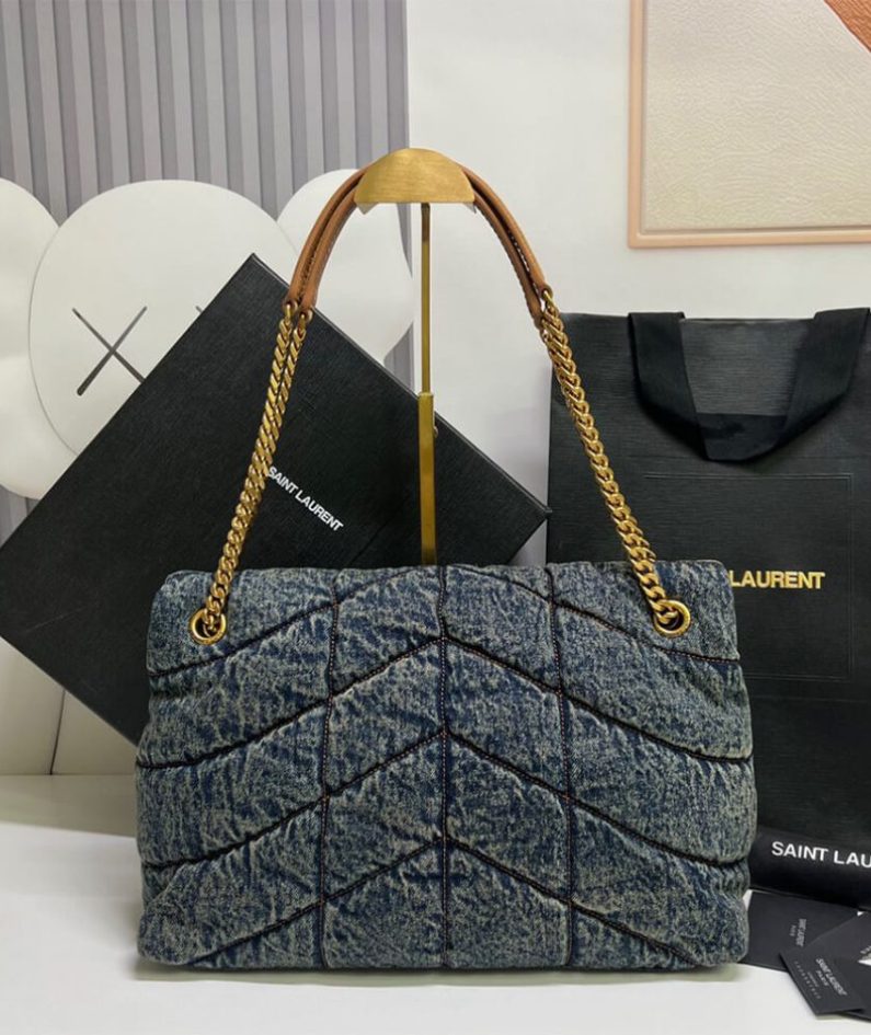 YSL PUFFER MEDIUM IN SUEDE AND DENIM