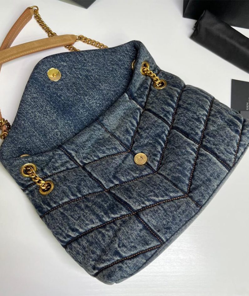 YSL PUFFER SMALL IN SUEDE AND DENIM