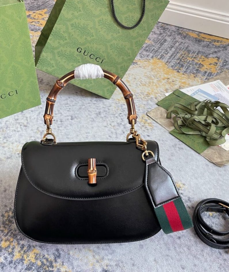 GUCCI BAMBOO 1947 JUMBO GG SMALL TOP HANDLE BAG