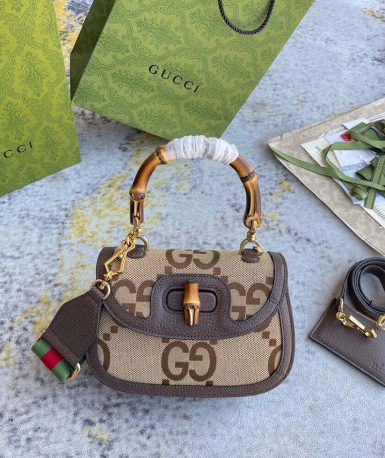 GUCCI BAMBOO 1947 JUMBO GG SMALL TOP HANDLE BAG