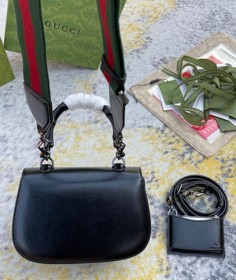 GUCCI BAMBOO 1947 JUMBO GG SMALL TOP HANDLE BAG