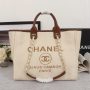 CHANEL Woven Straw Raffia Striped Medium Deauville Tote