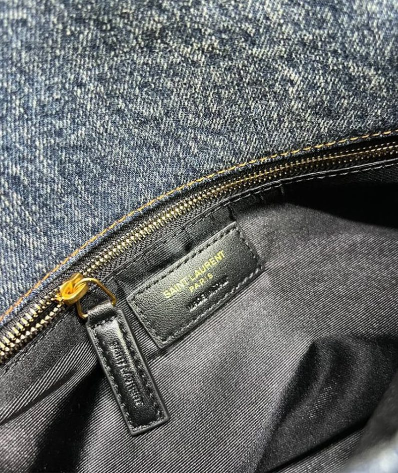 YSL PUFFER SMALL IN SUEDE AND DENIM