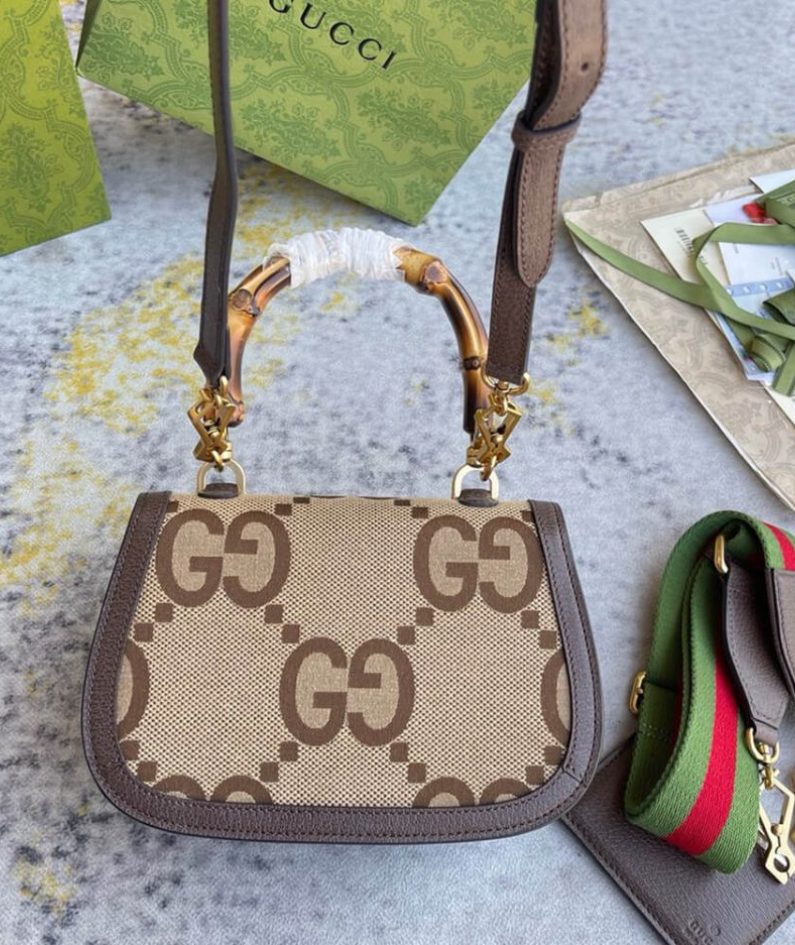 GUCCI BAMBOO 1947 JUMBO GG SMALL TOP HANDLE BAG