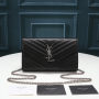 Saint Laurent Chain-strap YSL-plaque grained-leather wallet