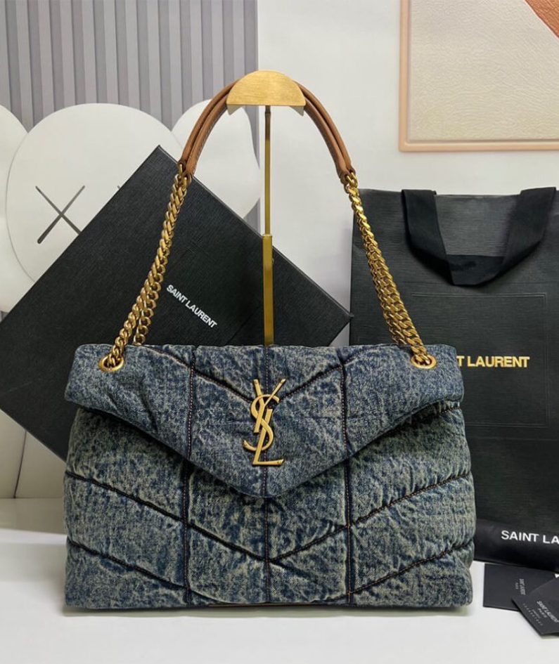 YSL PUFFER MEDIUM IN SUEDE AND DENIM