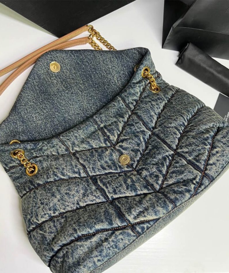 YSL PUFFER MEDIUM IN SUEDE AND DENIM