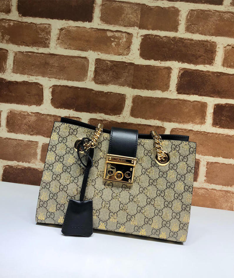 GG Padlock small GG bees shoulder bag
