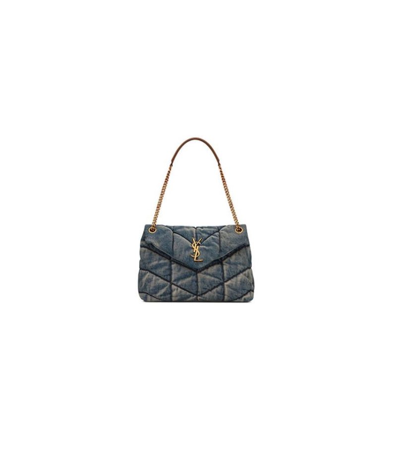 YSL PUFFER MEDIUM IN SUEDE AND DENIM