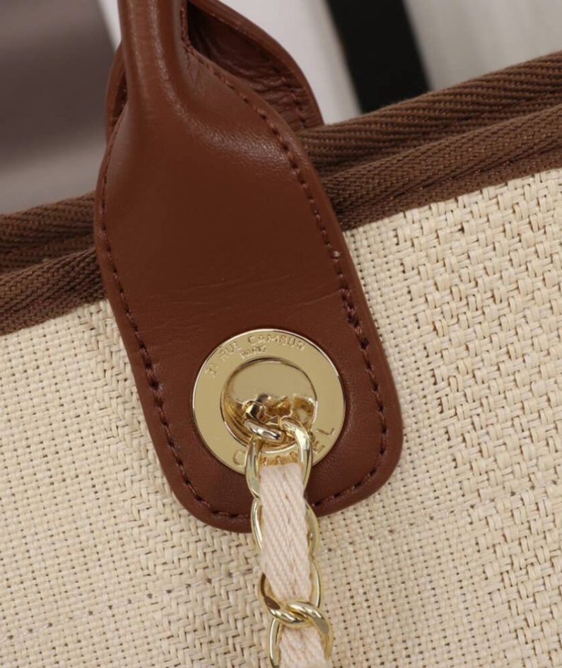 CHANEL Woven Straw Raffia Striped Medium Deauville Tote