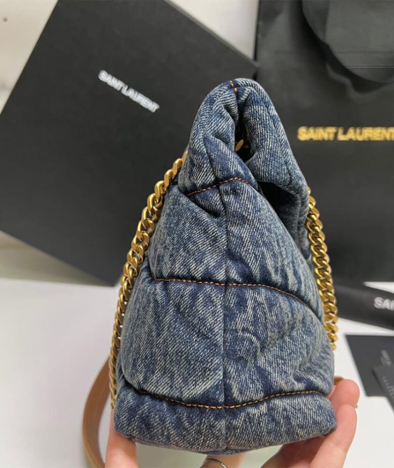 YSL PUFFER SMALL IN SUEDE AND DENIM