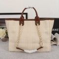 CHANEL Woven Straw Raffia Striped Medium Deauville Tote