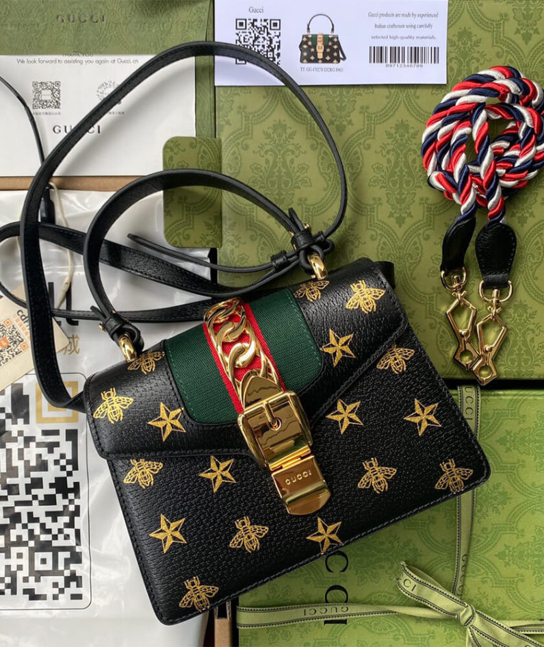 GG Sylvie Bee Star mini leather bag