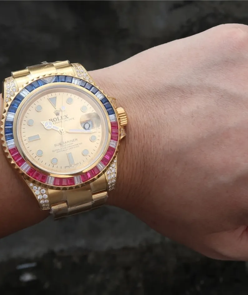 SUBMARINER GOLDEN BLUE / RED DIAMOND GOLD DIAL 40MM