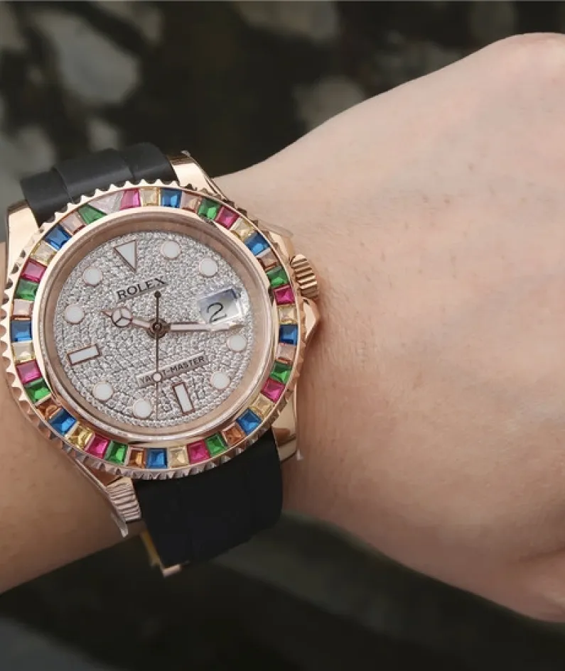 YACHT MASTER 1 GOLDEN DIAMOND BEZEL & DIAL RUBBER STRAP 40MM