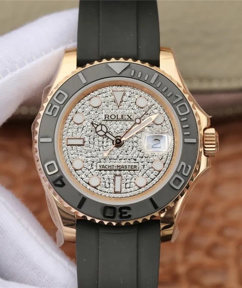 YACHT MASTER 1 GOLDEN DIAMOND DIAL RUBBER STRAP 40MM m126655-0005