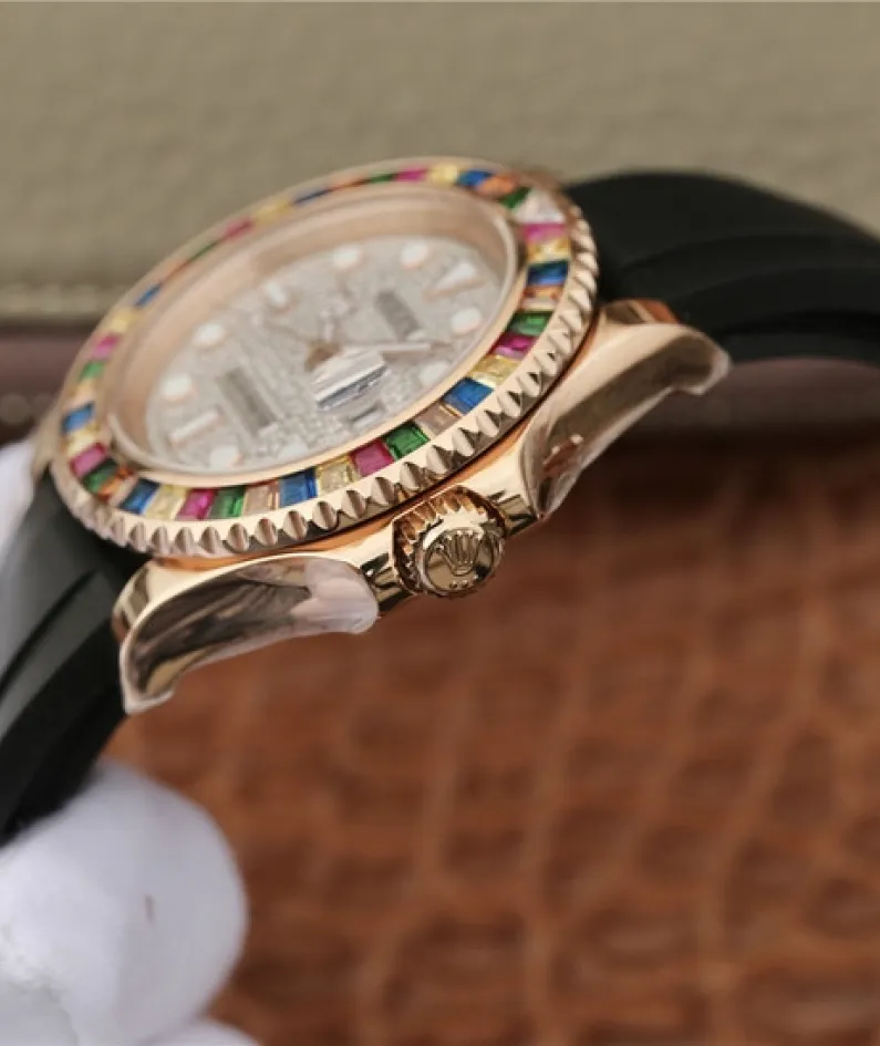 YACHT MASTER 1 GOLDEN DIAMOND BEZEL & DIAL RUBBER STRAP 40MM
