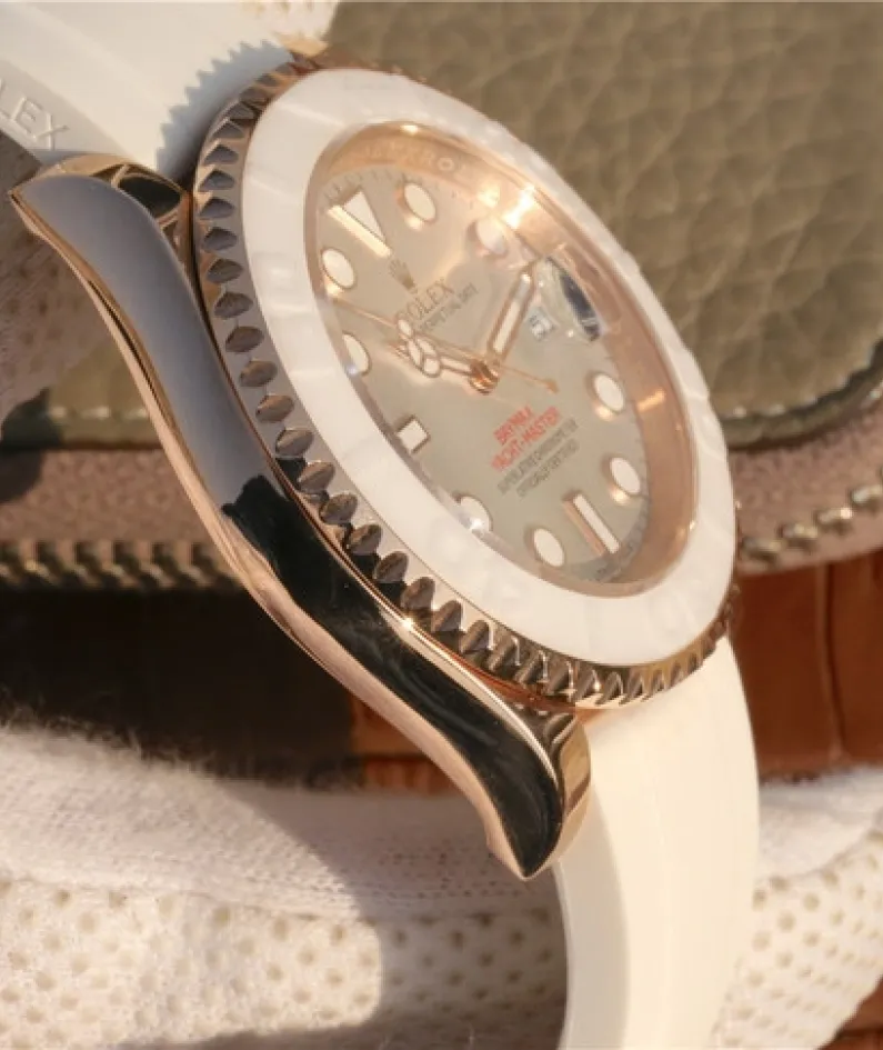 YACHT MASTER 1 BAYMAX ROSE GOLD MIX WHITE RUBBER STRAP 40MM 116655-Oysterflex Bracelet white