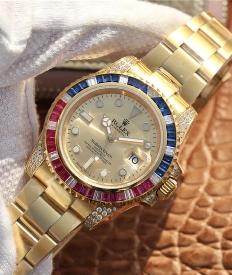 SUBMARINER GOLDEN BLUE / RED DIAMOND GOLD DIAL 40MM