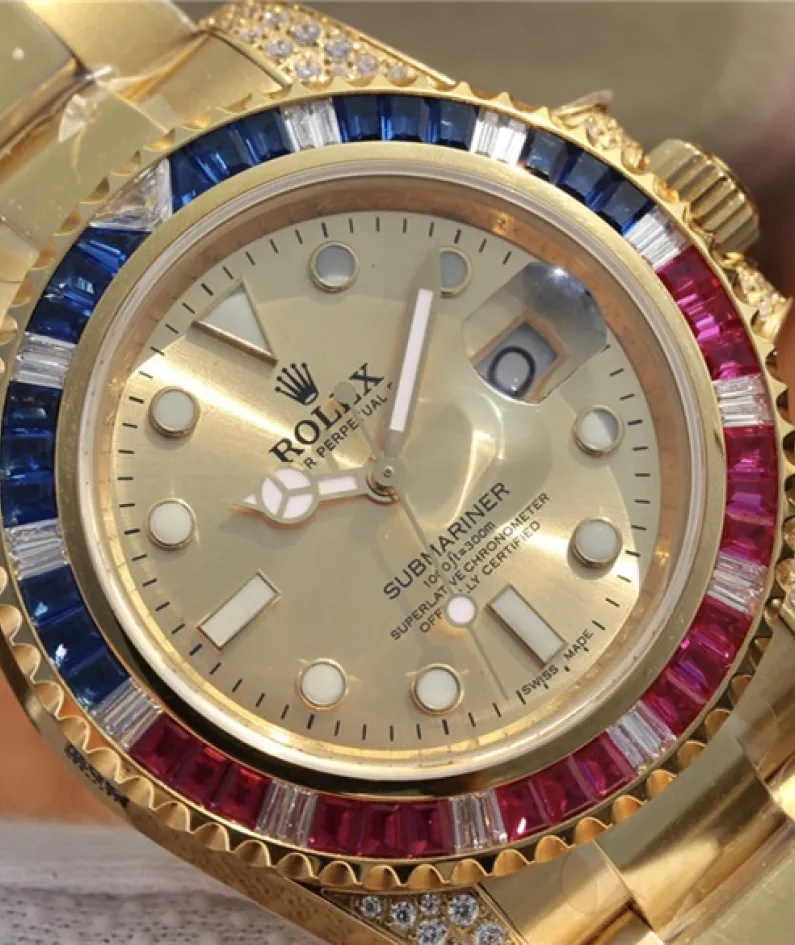 SUBMARINER GOLDEN BLUE / RED DIAMOND GOLD DIAL 40MM